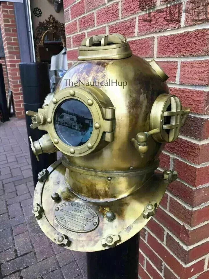 Antique Divers Diving Helmet 18" Scuba Magnifying Lens U.S Navy Brass Mark gift
