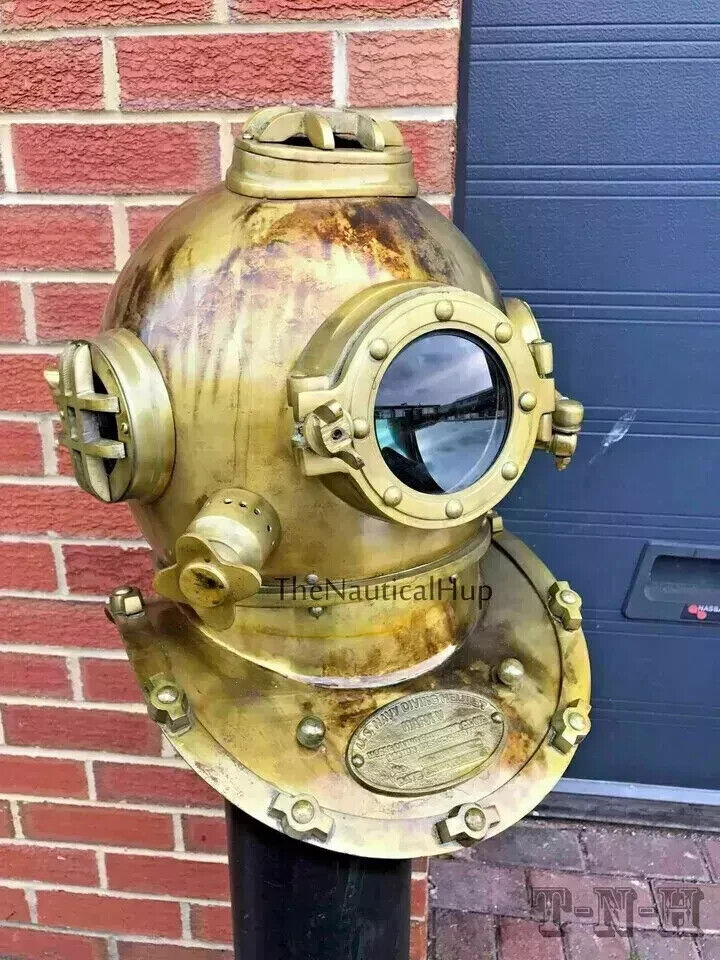 Antique Divers Diving Helmet 18" Scuba Magnifying Lens U.S Navy Brass Mark gift