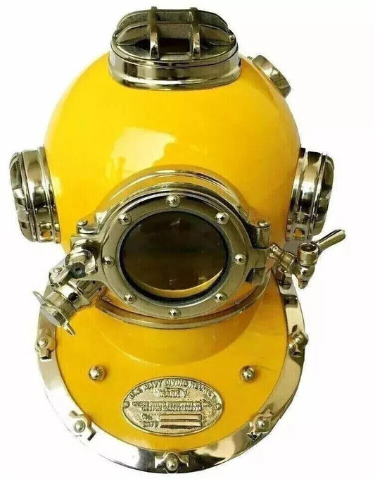 Antique Yellow 18" Diving Helmet US Navy Mark V Scuba Divers Helmet Replica