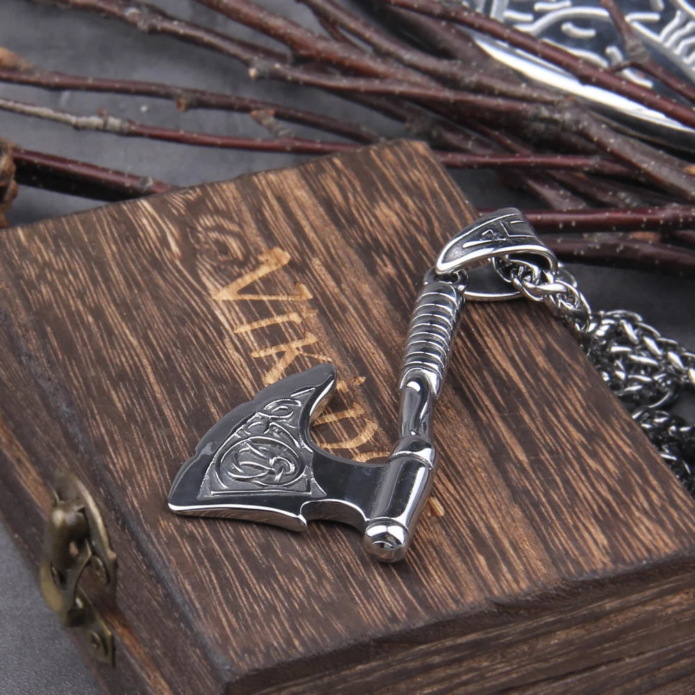 Stainless Steel Viking Axe key bottle opener viking necklace with wooden box as gift