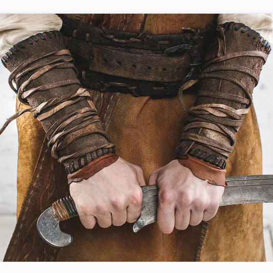 Medieval Viking Pirate Cosplay Leather Armor Arm Warmer Men Warrior Knight Gauntlet Bracer Steampunk Costume Accessory For Larp