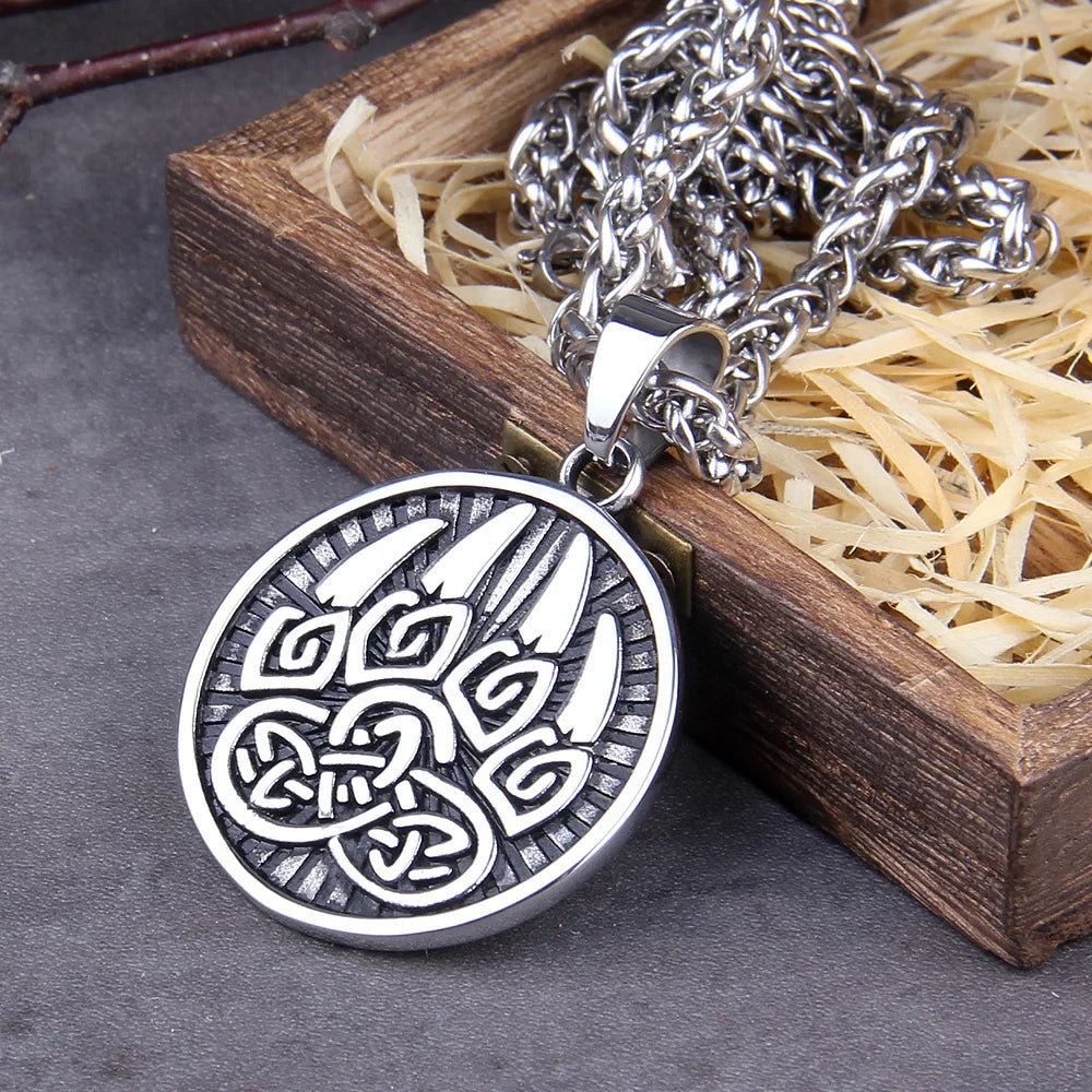 Dropshipping 316L stainless steel Classic Animal Bear Claw Men's Pendant Necklace Viking Bear Amulet Fashion Jewelry