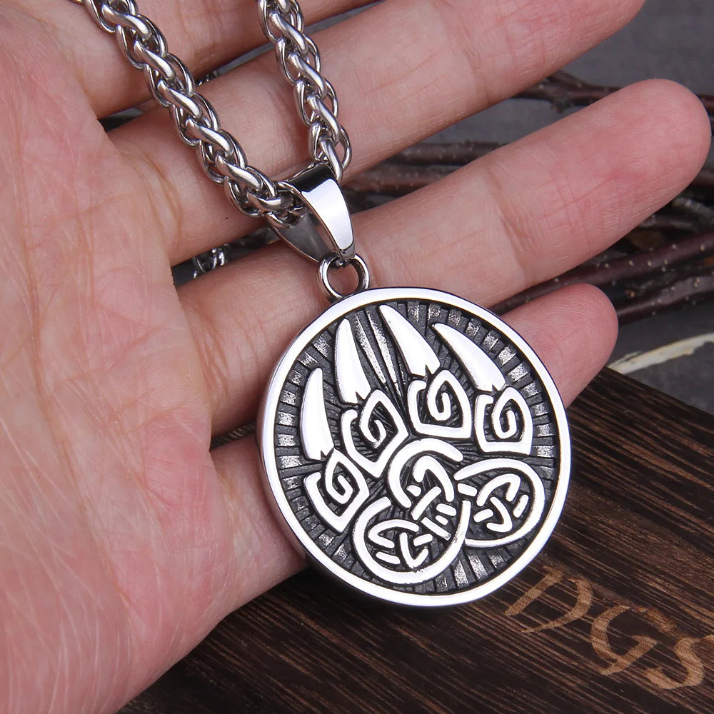 Dropshipping 316L stainless steel Classic Animal Bear Claw Men's Pendant Necklace Viking Bear Amulet Fashion Jewelry