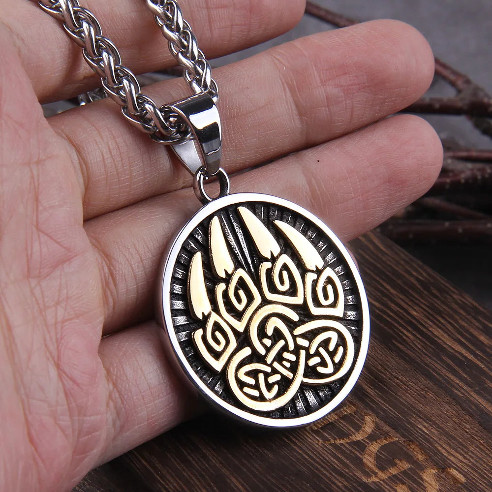 Dropshipping 316L stainless steel Classic Animal Bear Claw Men's Pendant Necklace Viking Bear Amulet Fashion Jewelry
