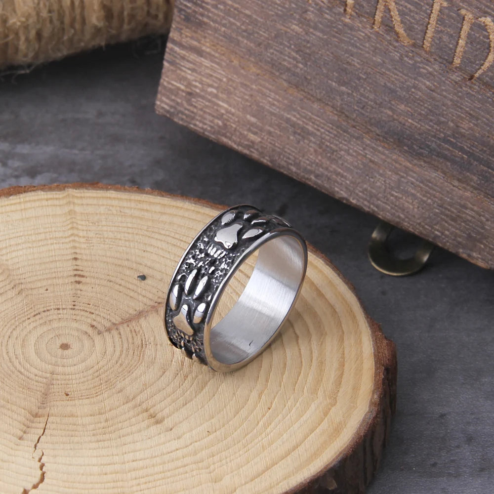 Viking Bear Claw Ring Men's Celtic Knot Bear Claw Stainless Steel Signet Ring Men's Punk Motorcyclist Jewelry with box