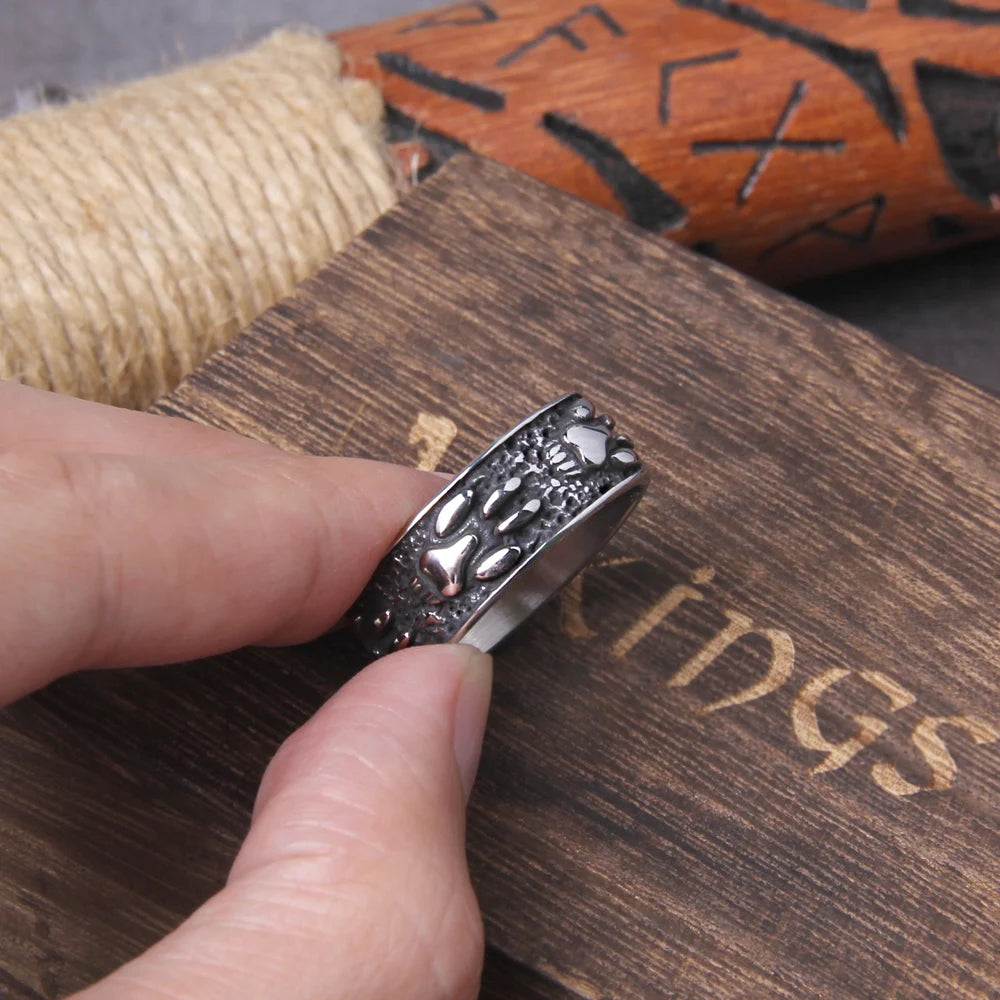 Viking Bear Claw Ring Men's Celtic Knot Bear Claw Stainless Steel Signet Ring Men's Punk Motorcyclist Jewelry with box