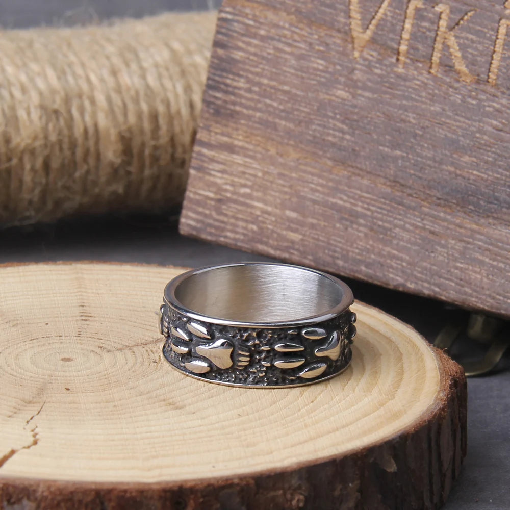 Viking Bear Claw Ring Men's Celtic Knot Bear Claw Stainless Steel Signet Ring Men's Punk Motorcyclist Jewelry with box