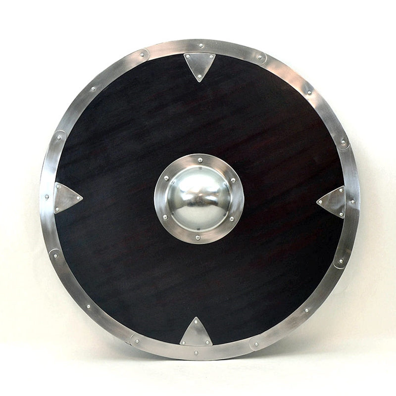 Black Mercenary Wooden Shield With Steel Rim, 24"