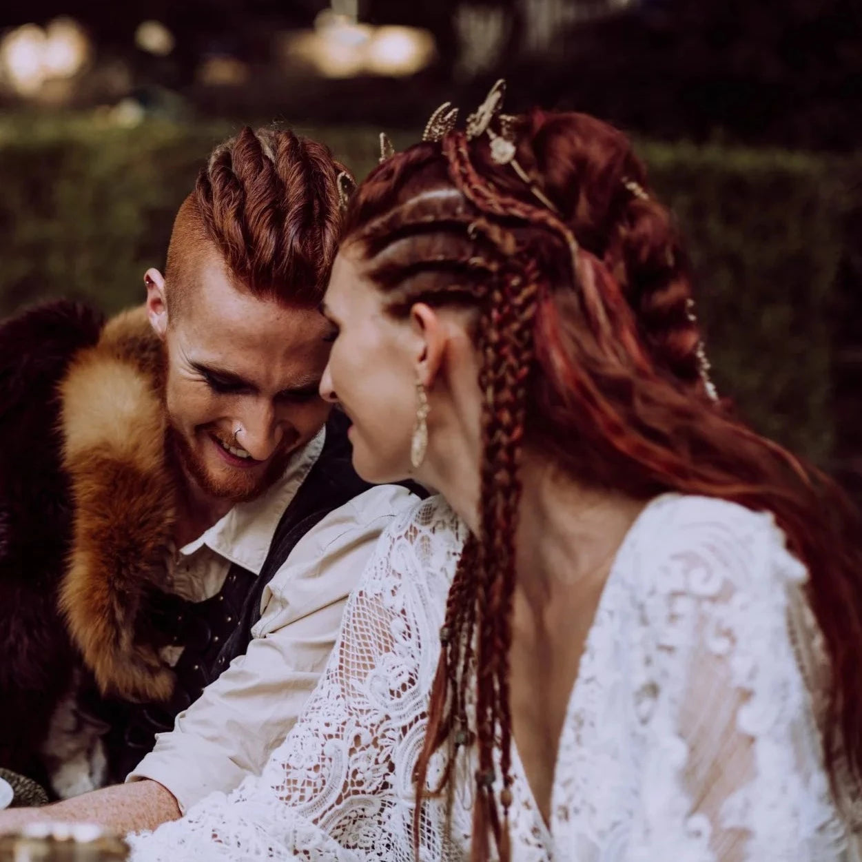 Trumpet Sleeve Embroidered Viking Wedding Dress in Ivory