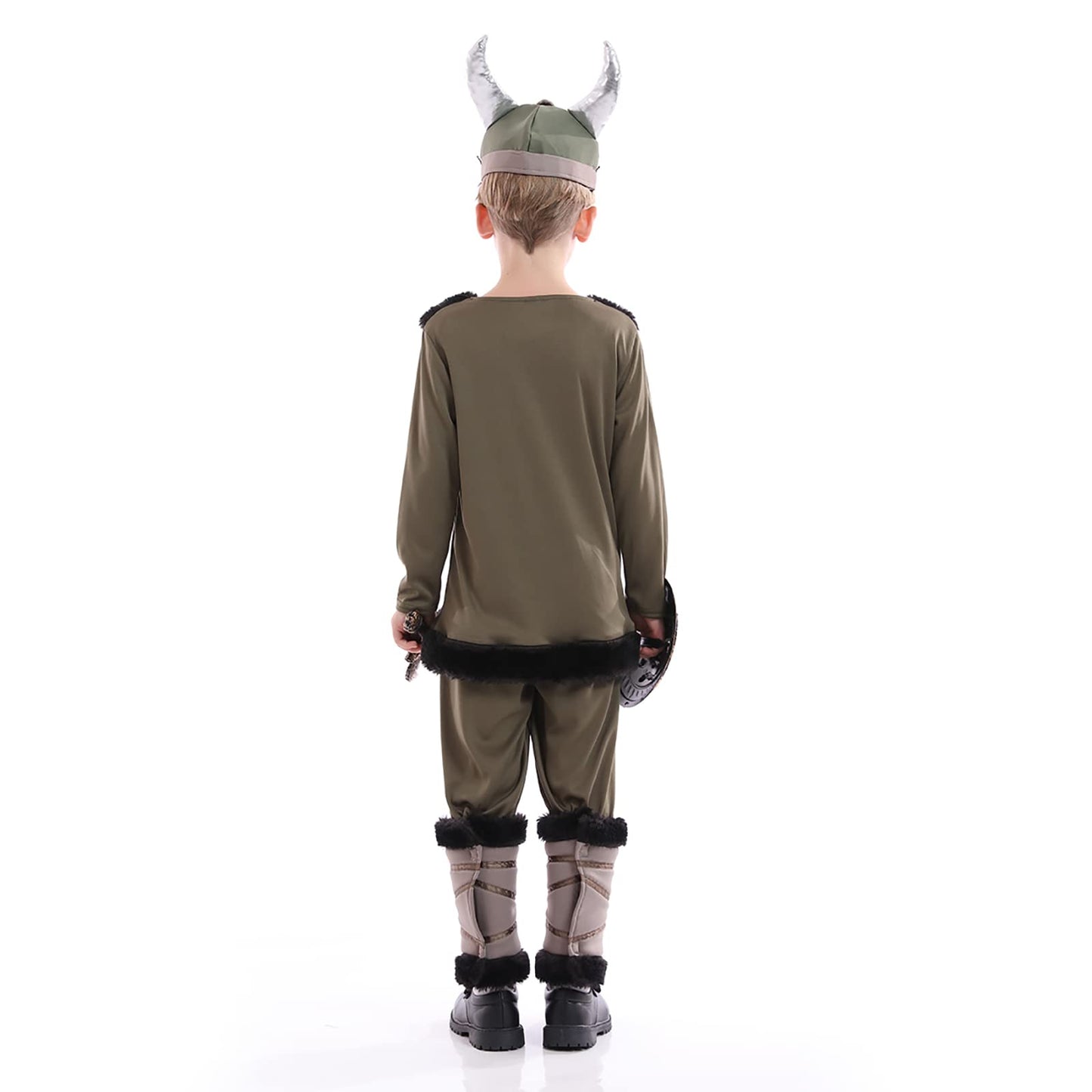 Funivals Boys Costume for Halloween Carnival,Boy Suit Role Play with Accessories Medium Viking Warrior