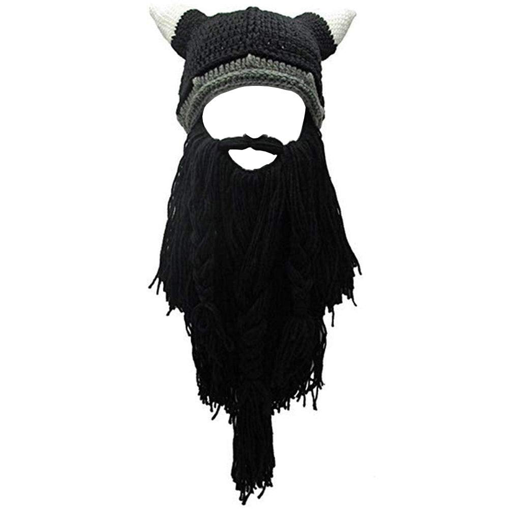 Creative Barbarian Knit Beard Hat Funny Knit Hat Wig Beanie Hat Beard Facemask V-brown