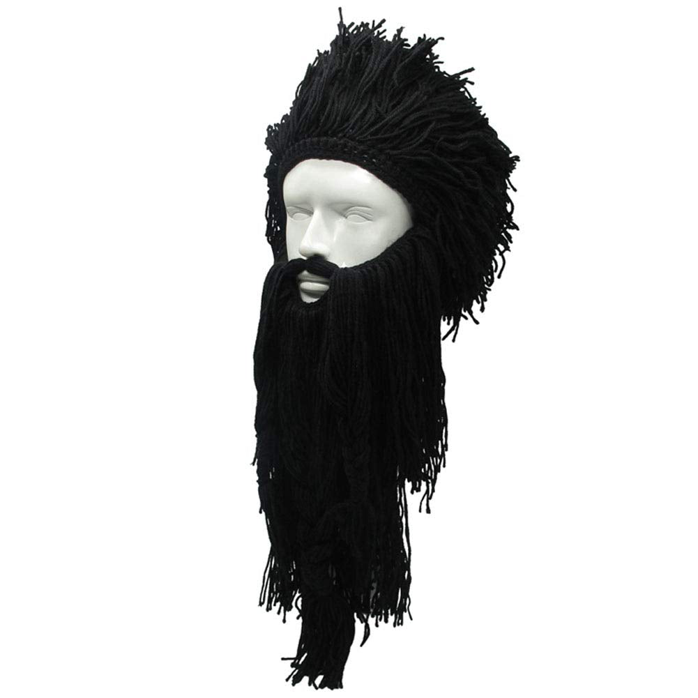 Creative Barbarian Knit Beard Hat Funny Knit Hat Wig Beanie Hat Beard Facemask V-brown