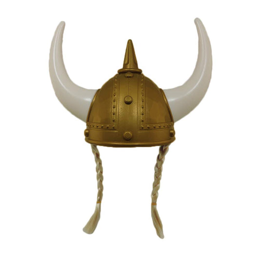 Adult Plastic Gold Norse Viking Helmet with Blonde Braids