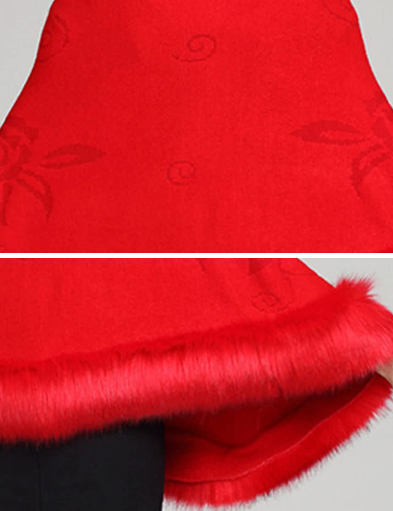 Faux Fur Shawl Wrap Stole Capelet Bridal Winter Wedding with Hook Hooded-black