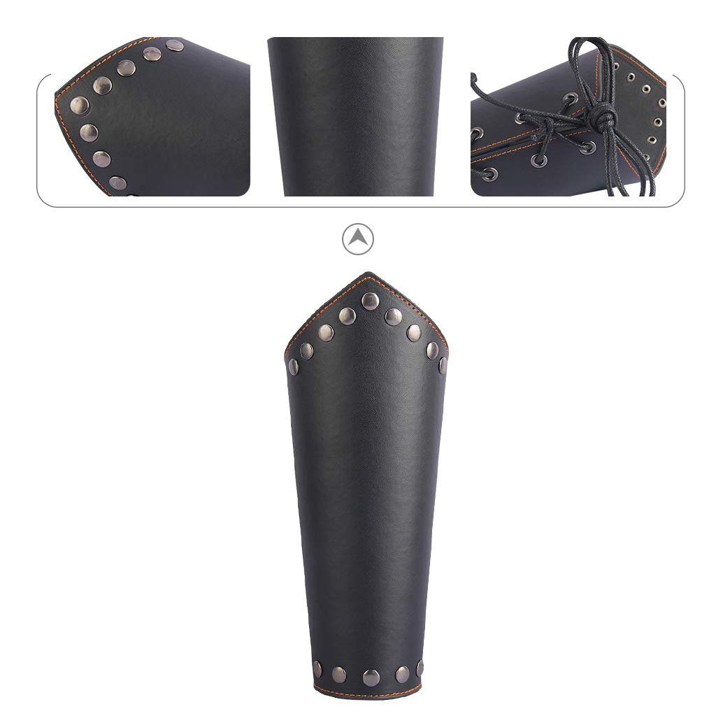 GelConnie Leather Gauntlet Wristband Viking Leather Arm Guard Medieval Armor Bracers Leather Armband Wrist Guards Cosplay Black Leather Bracers