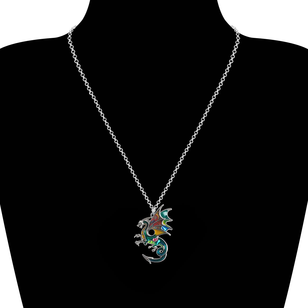 Enamel Alloy Dragon Pendant Necklace - Fantasy Dinosaur Charm Gift for Women - Blue