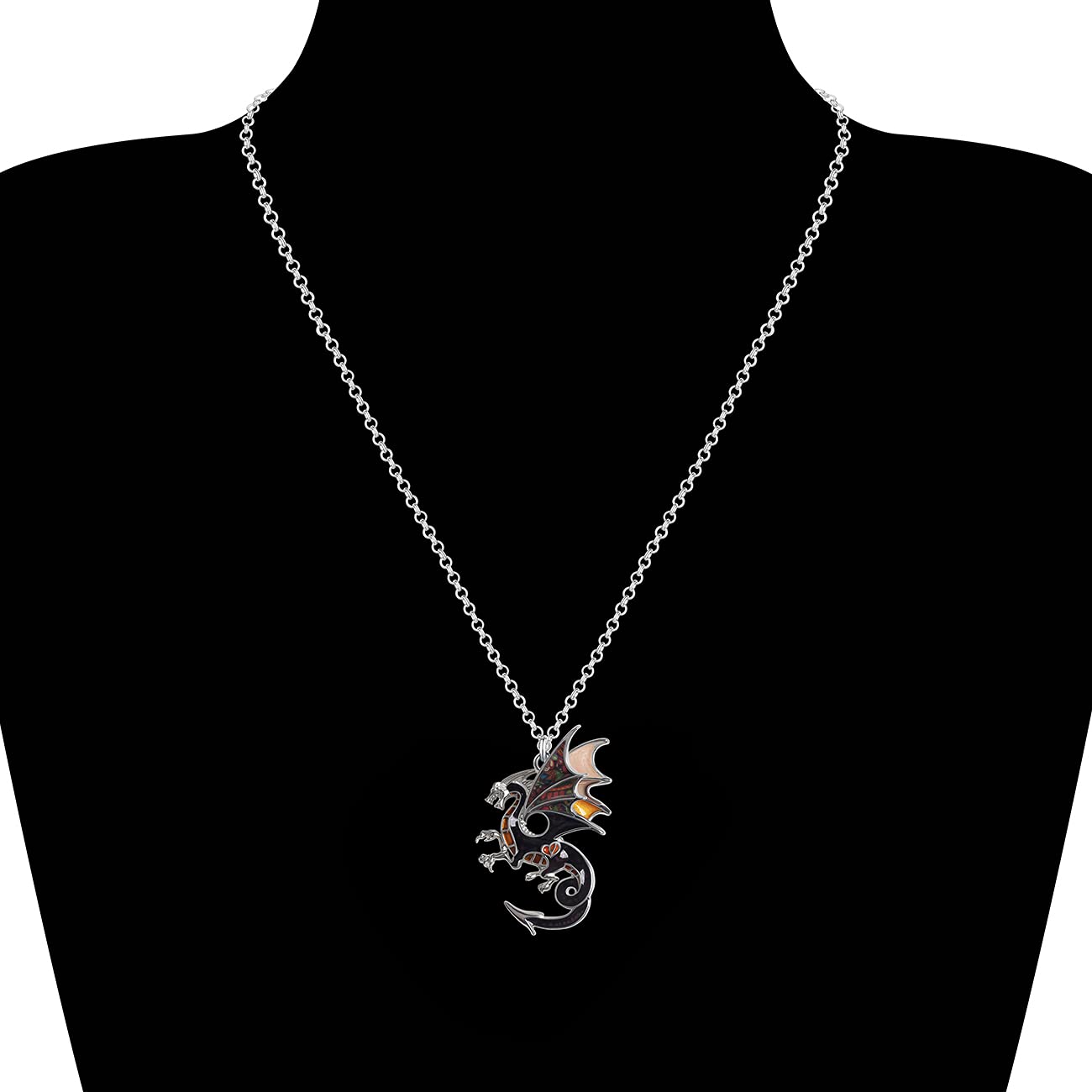 Enamel Alloy Dragon Pendant Necklace - Fantasy Dinosaur Charm Gift for Women - Blue