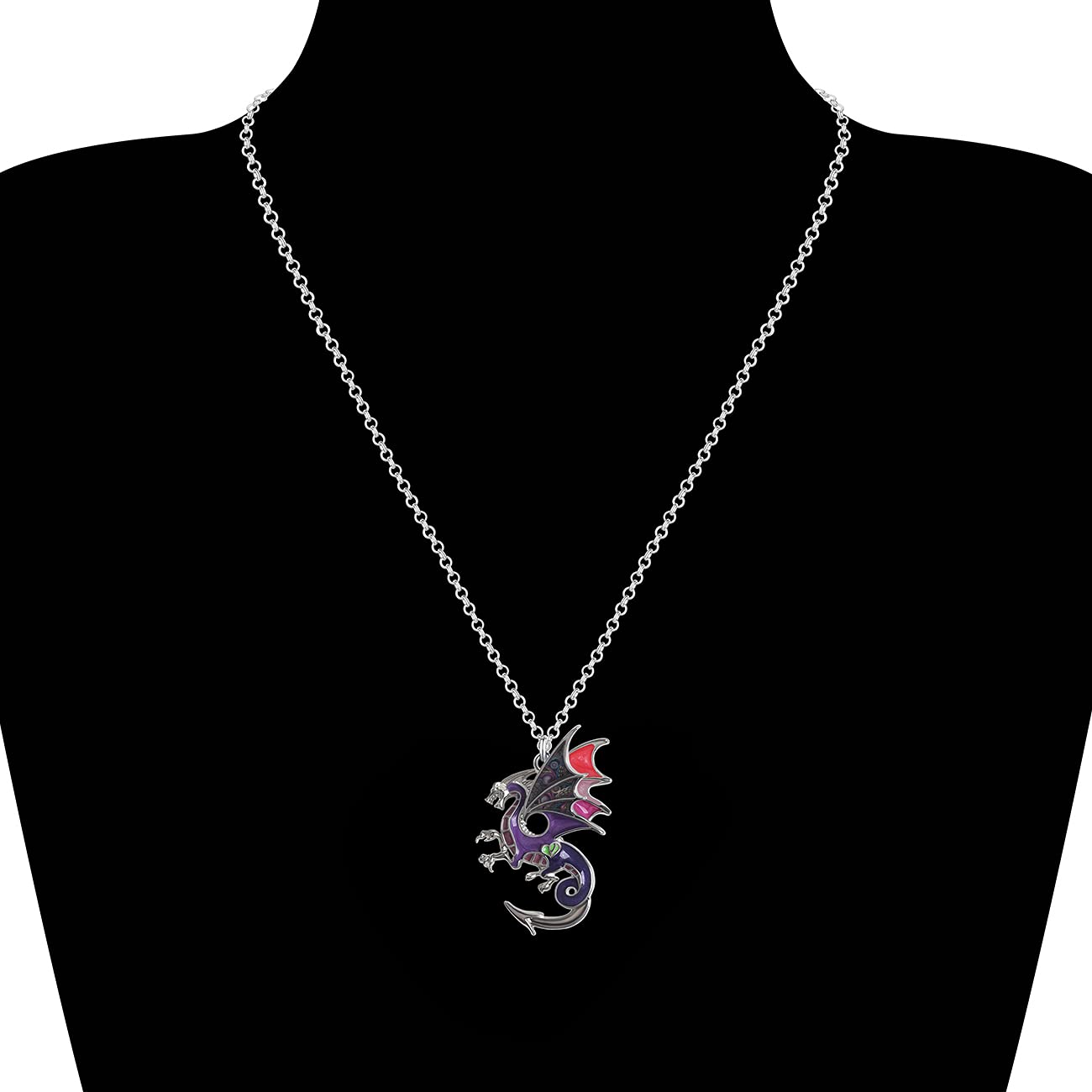 Enamel Alloy Dragon Pendant Necklace - Fantasy Dinosaur Charm Gift for Women - Blue