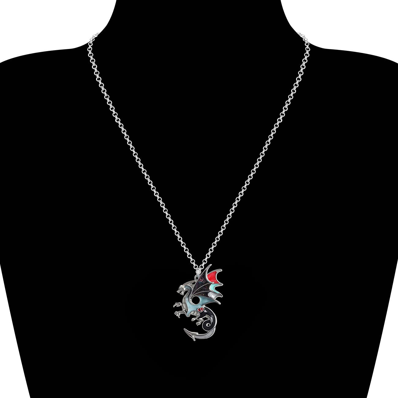 Enamel Alloy Dragon Pendant Necklace - Fantasy Dinosaur Charm Gift for Women - Blue