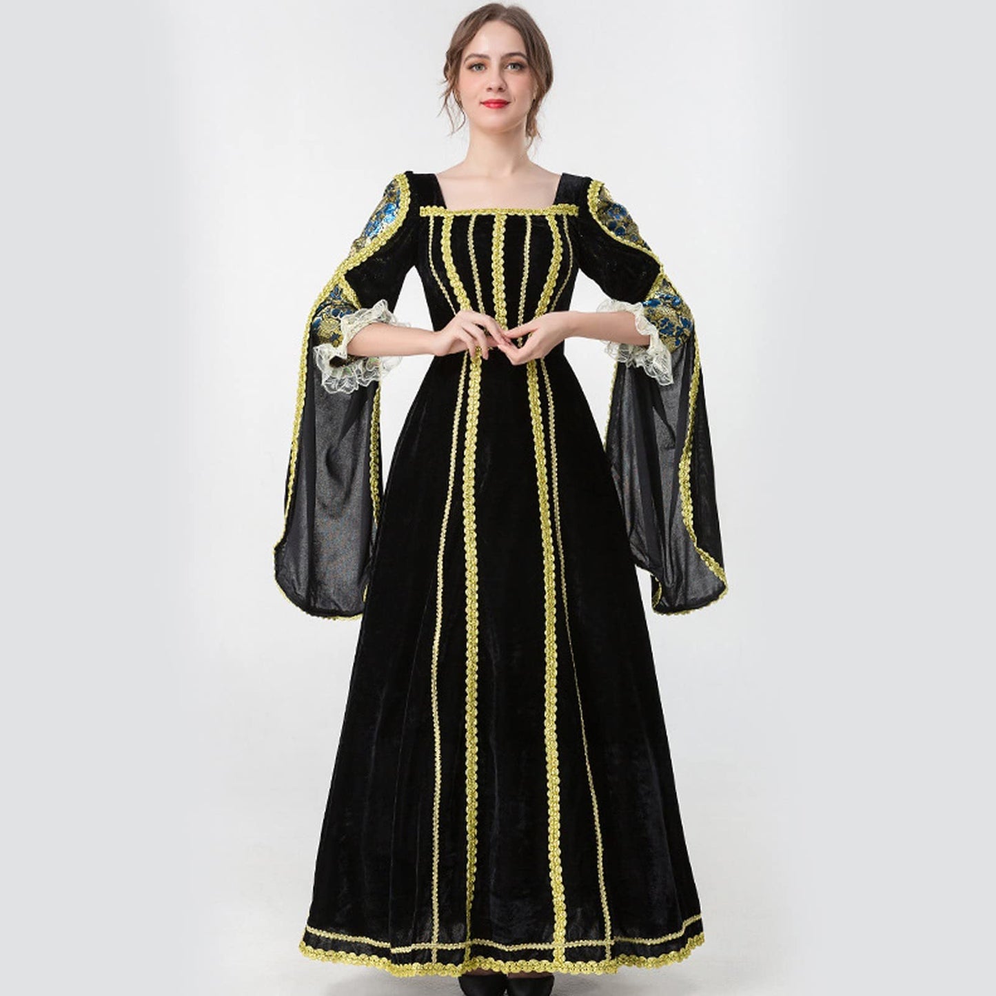 Wine Gothic Witch Medieval Wedding Dress Renaissance Dress for Women