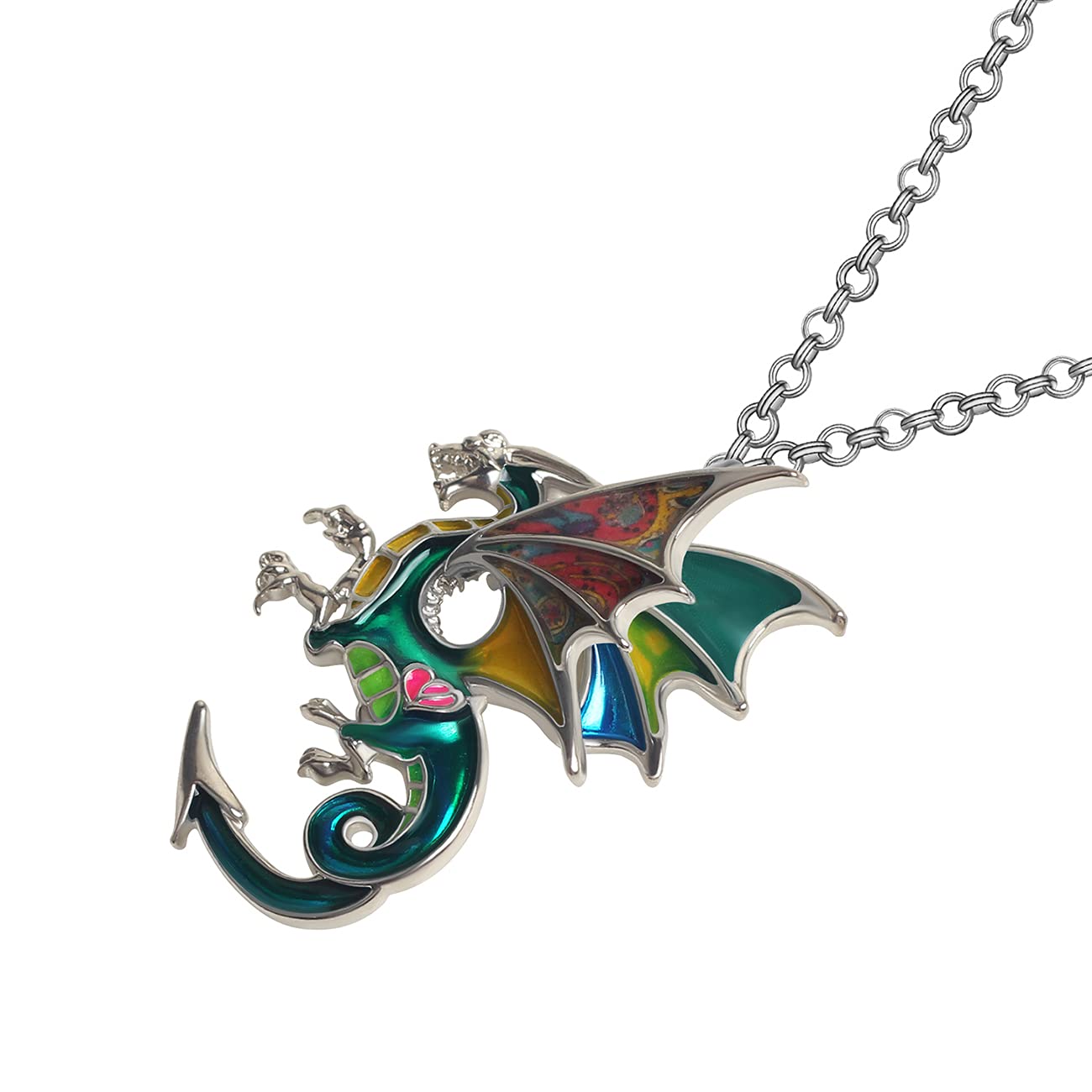 Enamel Alloy Dragon Pendant Necklace - Fantasy Dinosaur Charm Gift for Women - Blue