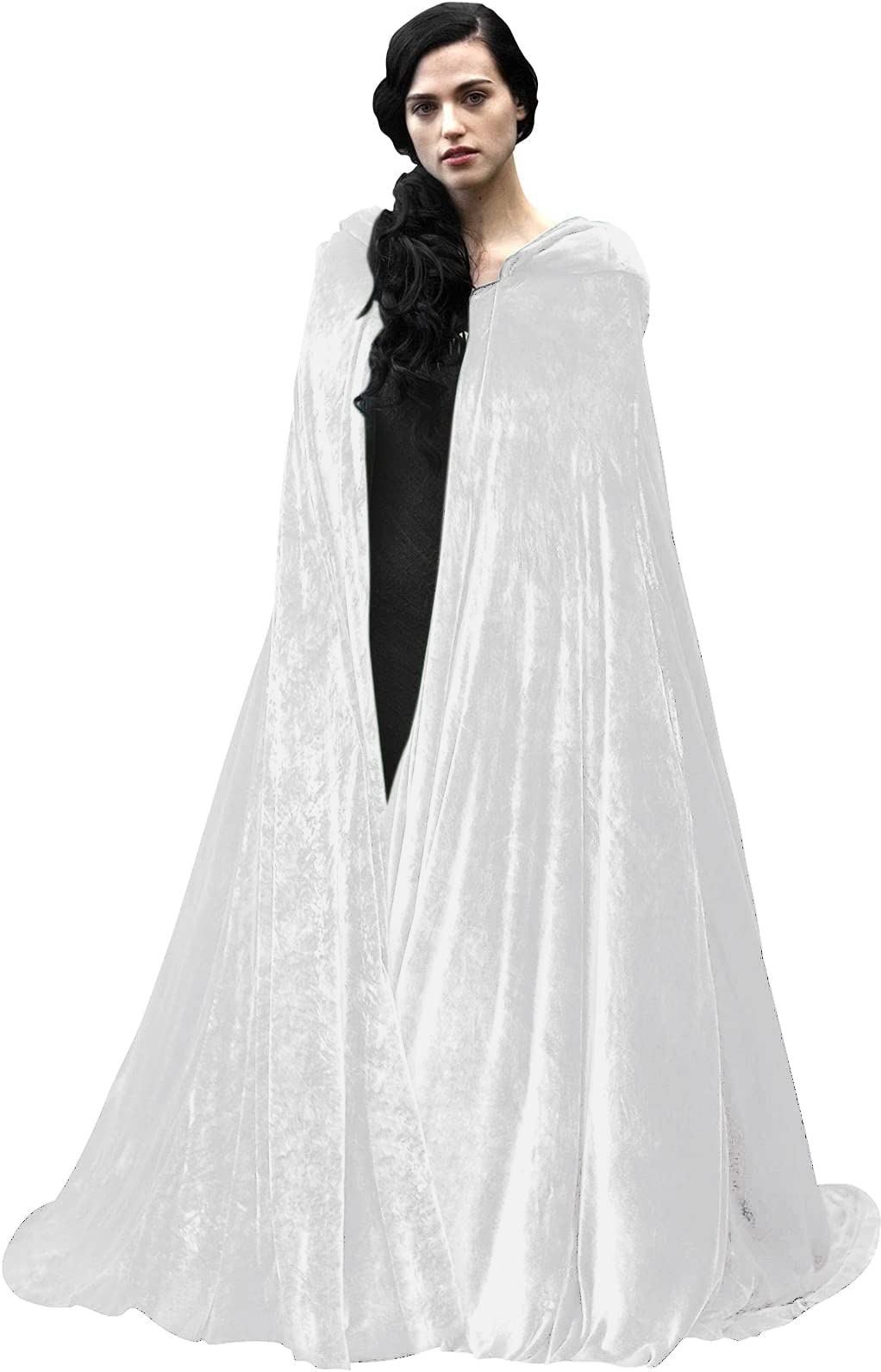 HOMELEX Black Witch Velvet Cloak Halloween Maleficent Hooded Cape Queen King Robe Outfit Renaissance Medieval Costume Green