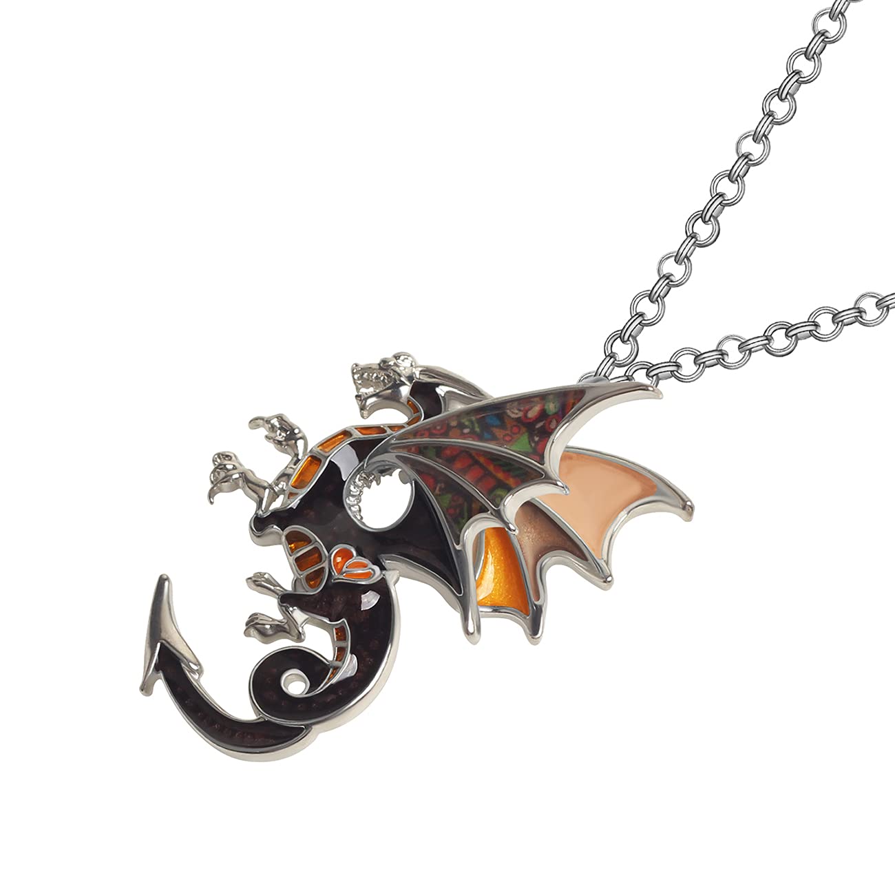 Enamel Alloy Dragon Pendant Necklace - Fantasy Dinosaur Charm Gift for Women - Blue