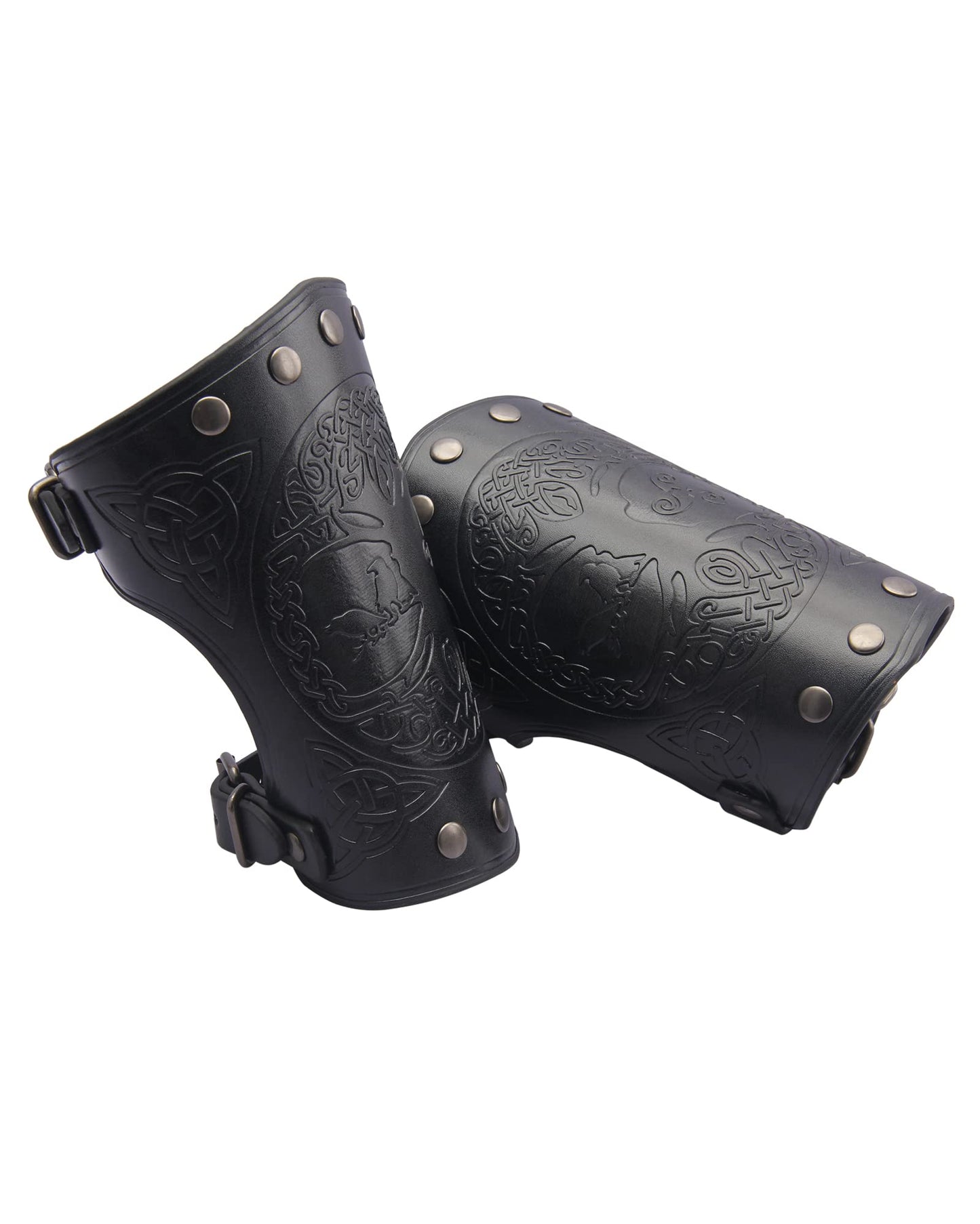 GelConnie Leather Gauntlet Wristband Viking Leather Arm Guard Medieval Armor Bracers Leather Armband Wrist Guards Cosplay Black Leather Bracers