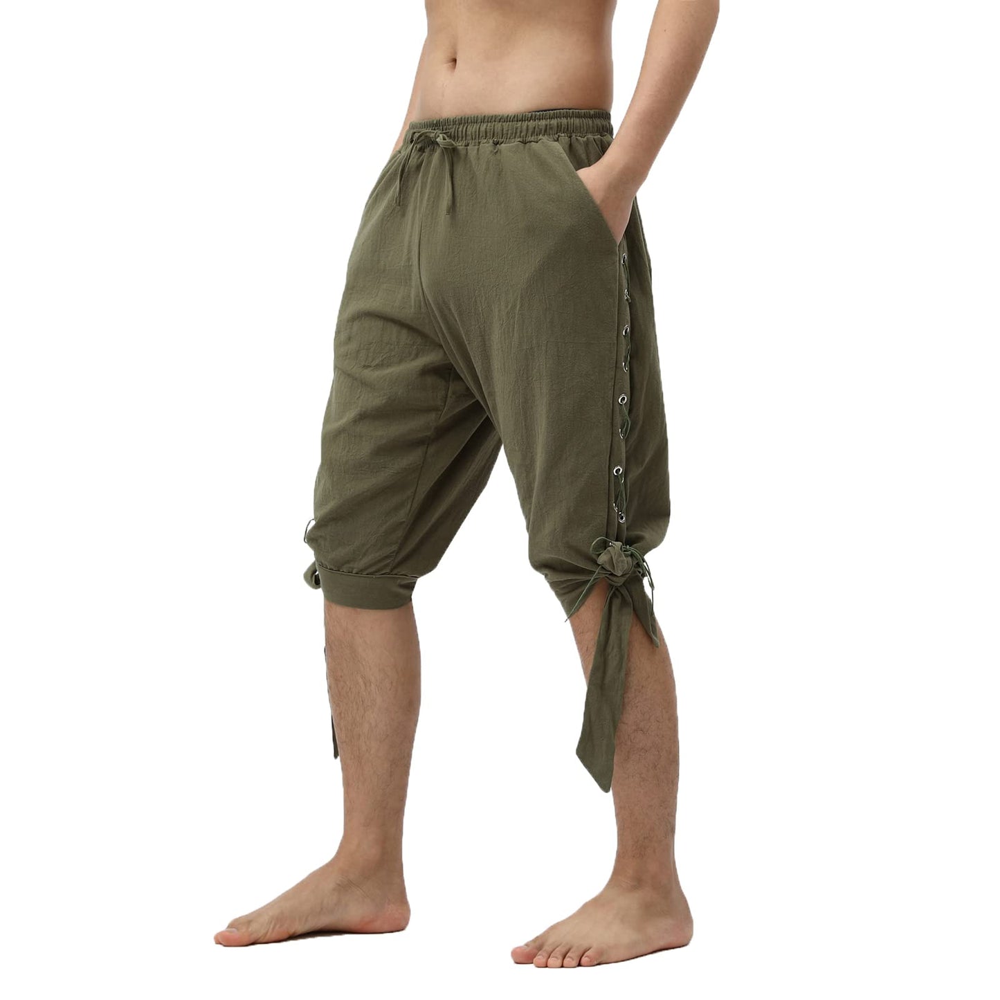 JIEFULL Men's Pirate Shorts- Renaissance Costume Trousers- Medieval Retro Pants -Viking Shorts X-Large Black