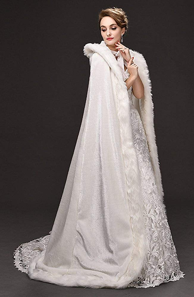 White Women's Wedding Cloak with Hood
