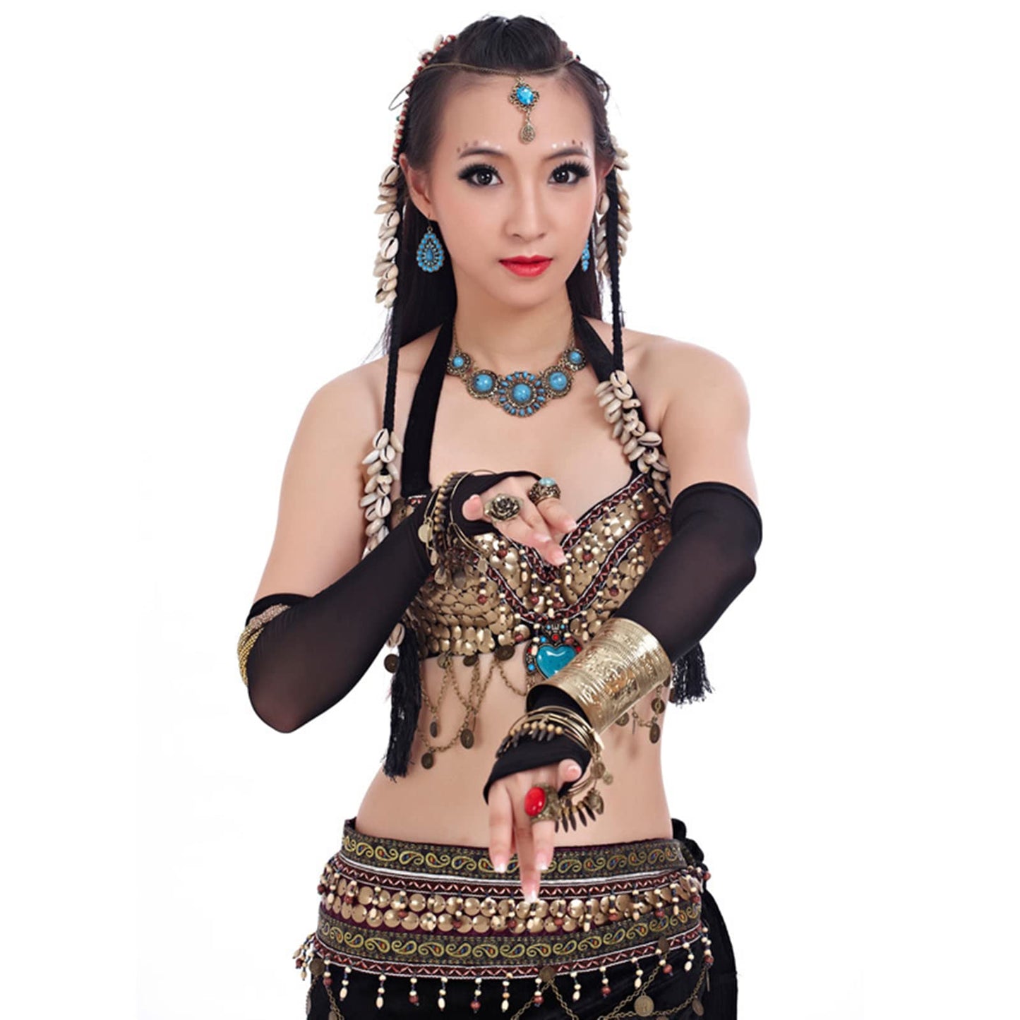 SONNYX 2 PCS Cuff Bracelets for Women Vintage Ethnic Wide Open Chunky Gold Sliver Wrist Cuff Warp Bracelets for Cosplay or Belly Dance GOLD 2