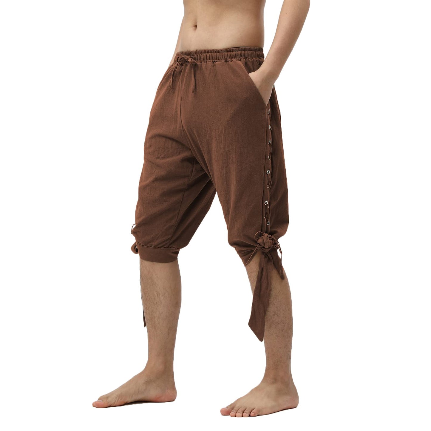 JIEFULL Men's Pirate Shorts- Renaissance Costume Trousers- Medieval Retro Pants -Viking Shorts X-Large Black