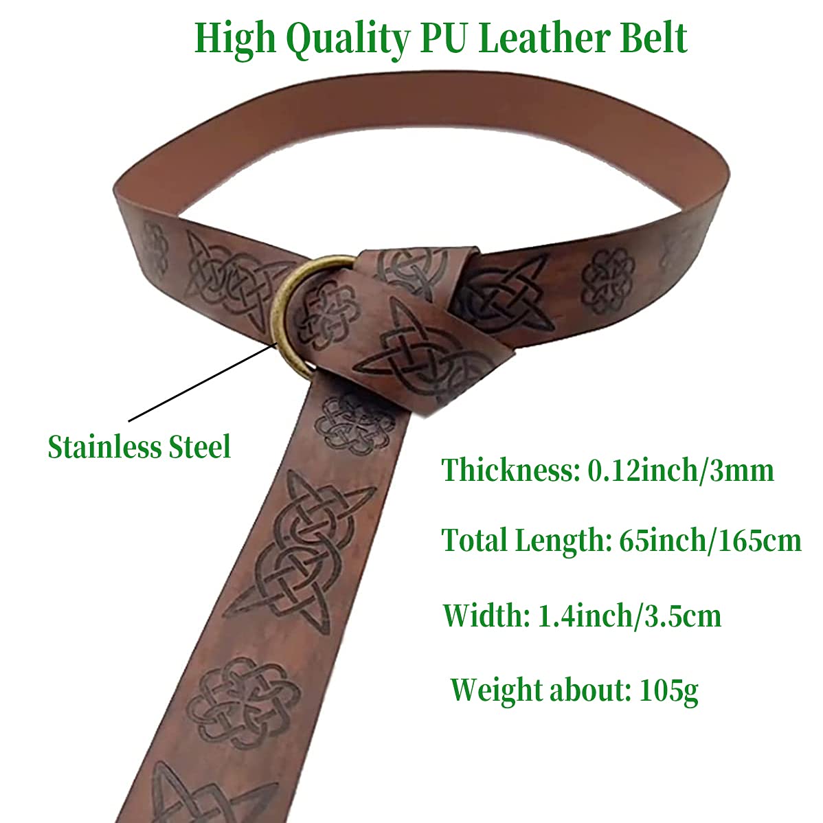 Dark Brown Celtic Knot Embossed PU Leather Medieval Viking Belt