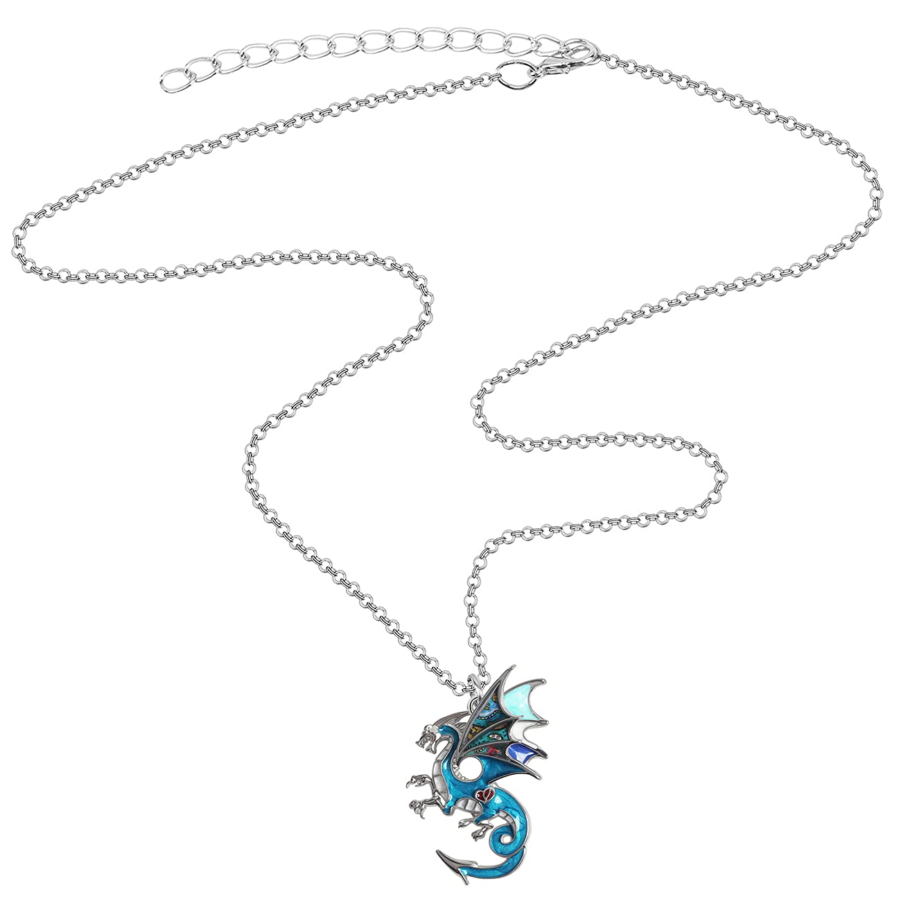 Enamel Alloy Dragon Pendant Necklace - Fantasy Dinosaur Charm Gift for Women - Blue