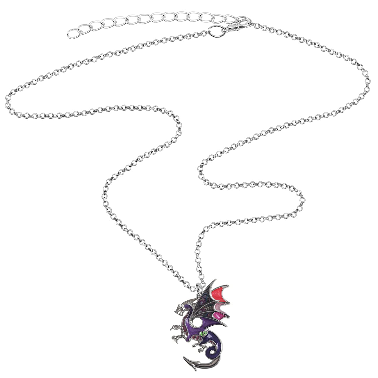 Enamel Alloy Dragon Pendant Necklace - Fantasy Dinosaur Charm Gift for Women - Blue