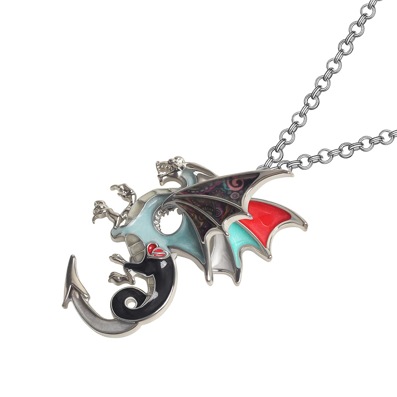 Enamel Alloy Dragon Pendant Necklace - Fantasy Dinosaur Charm Gift for Women - Blue