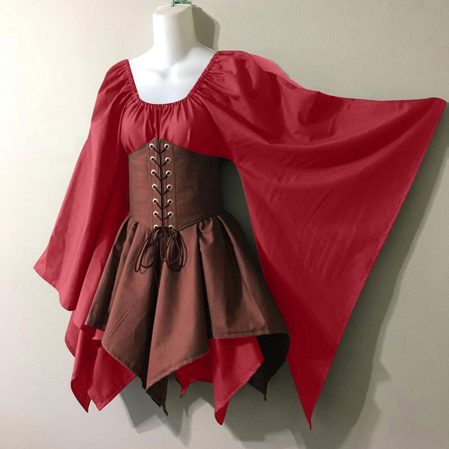Red Retro Gothic Witch Medieval Cosplay Dress for Women