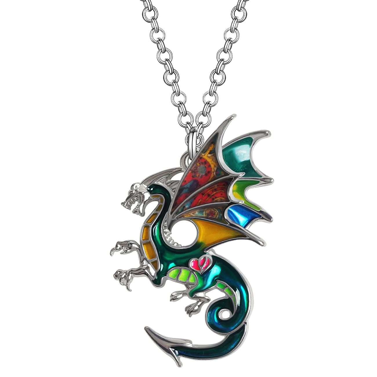 Enamel Alloy Dragon Pendant Necklace - Fantasy Dinosaur Charm Gift for Women - Blue