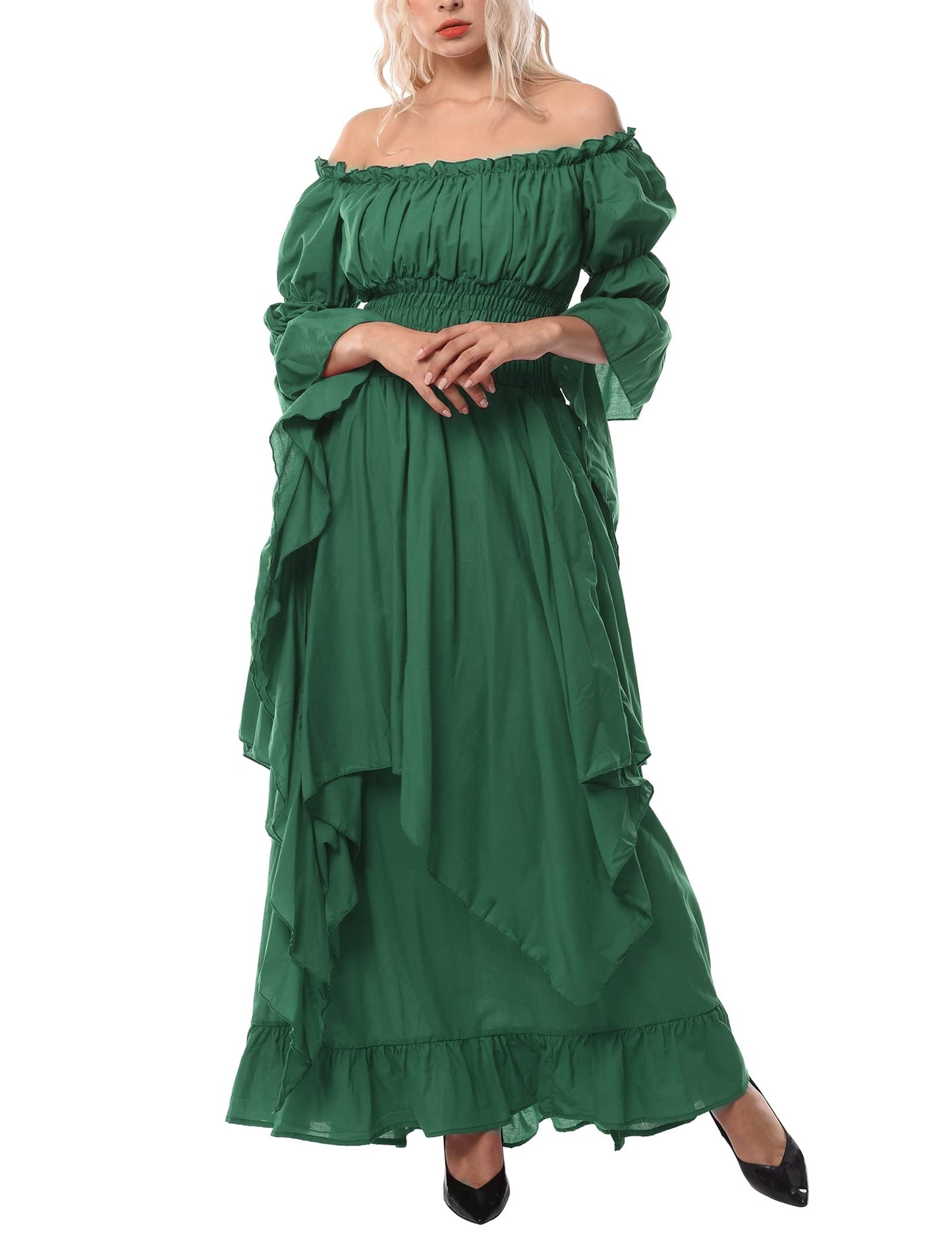 Ruched-Middle Gathered-Sleeve Underdress