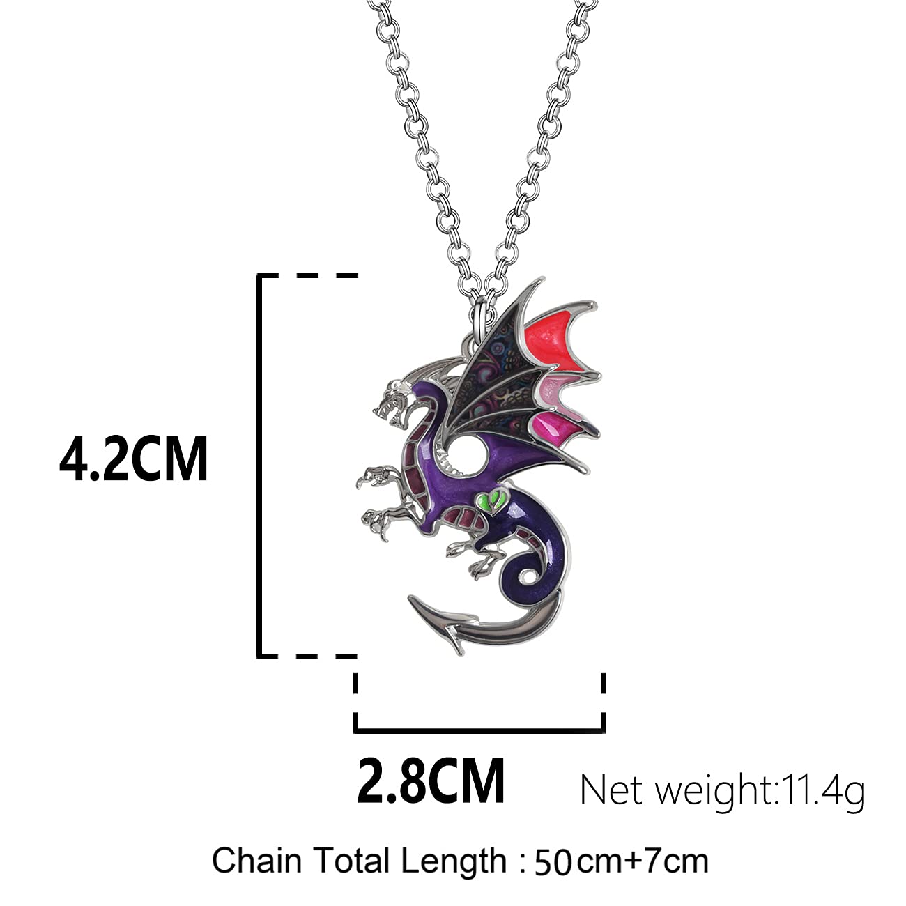 Enamel Alloy Dragon Pendant Necklace - Fantasy Dinosaur Charm Gift for Women - Blue
