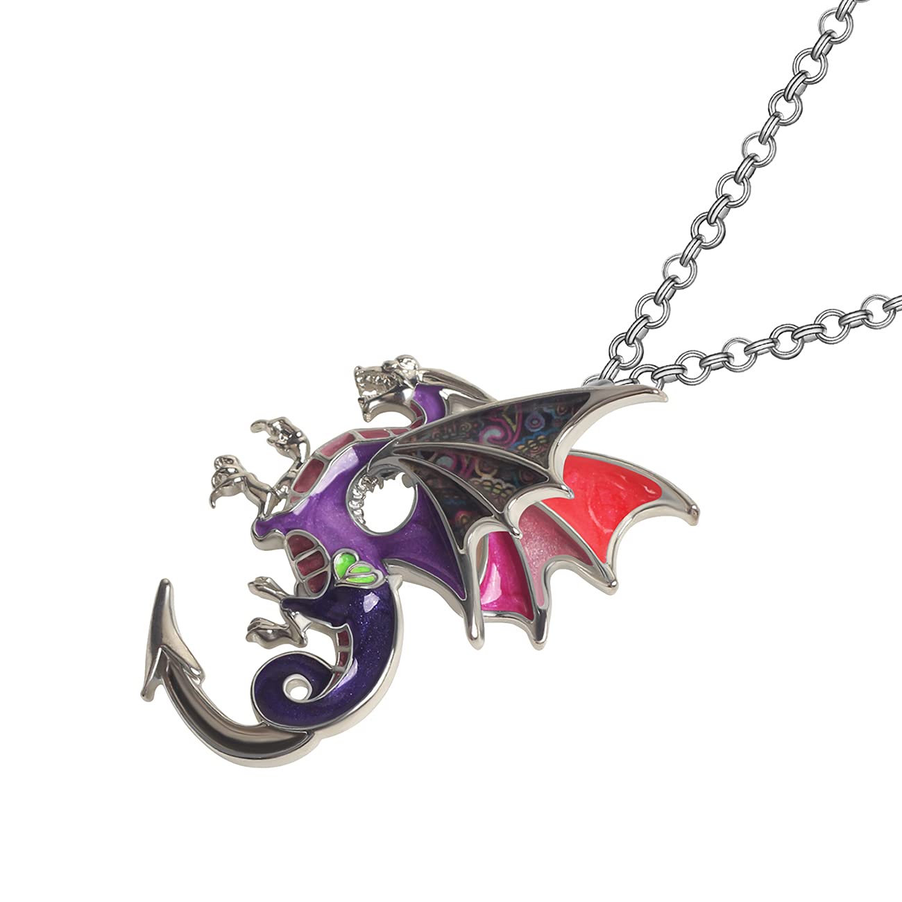 Enamel Alloy Dragon Pendant Necklace - Fantasy Dinosaur Charm Gift for Women - Blue