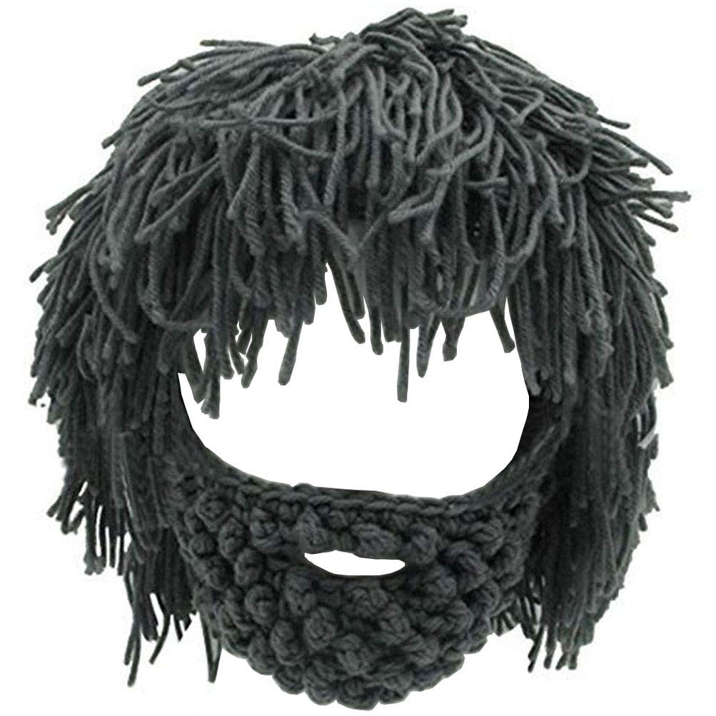 Creative Barbarian Knit Beard Hat Funny Knit Hat Wig Beanie Hat Beard Facemask V-brown