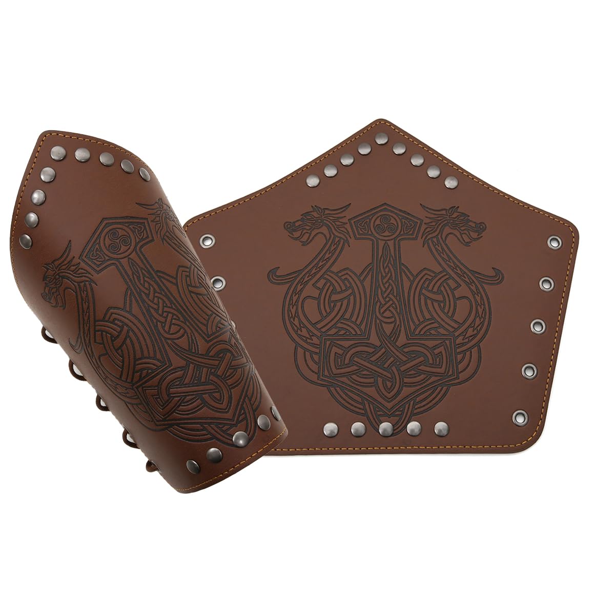 Leather Gauntlet Wristband Medieval Bracers Viking Wrist Guards Archery Guards Bracers Wide Arm Armor Cuff for Women Men 2PCS Knight Wrist Bracers