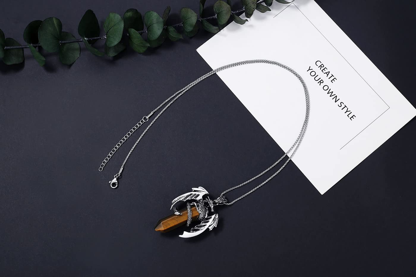 MAIBAOTA Natural Gemstone Dragon Crystal Necklace - Black Obsidian