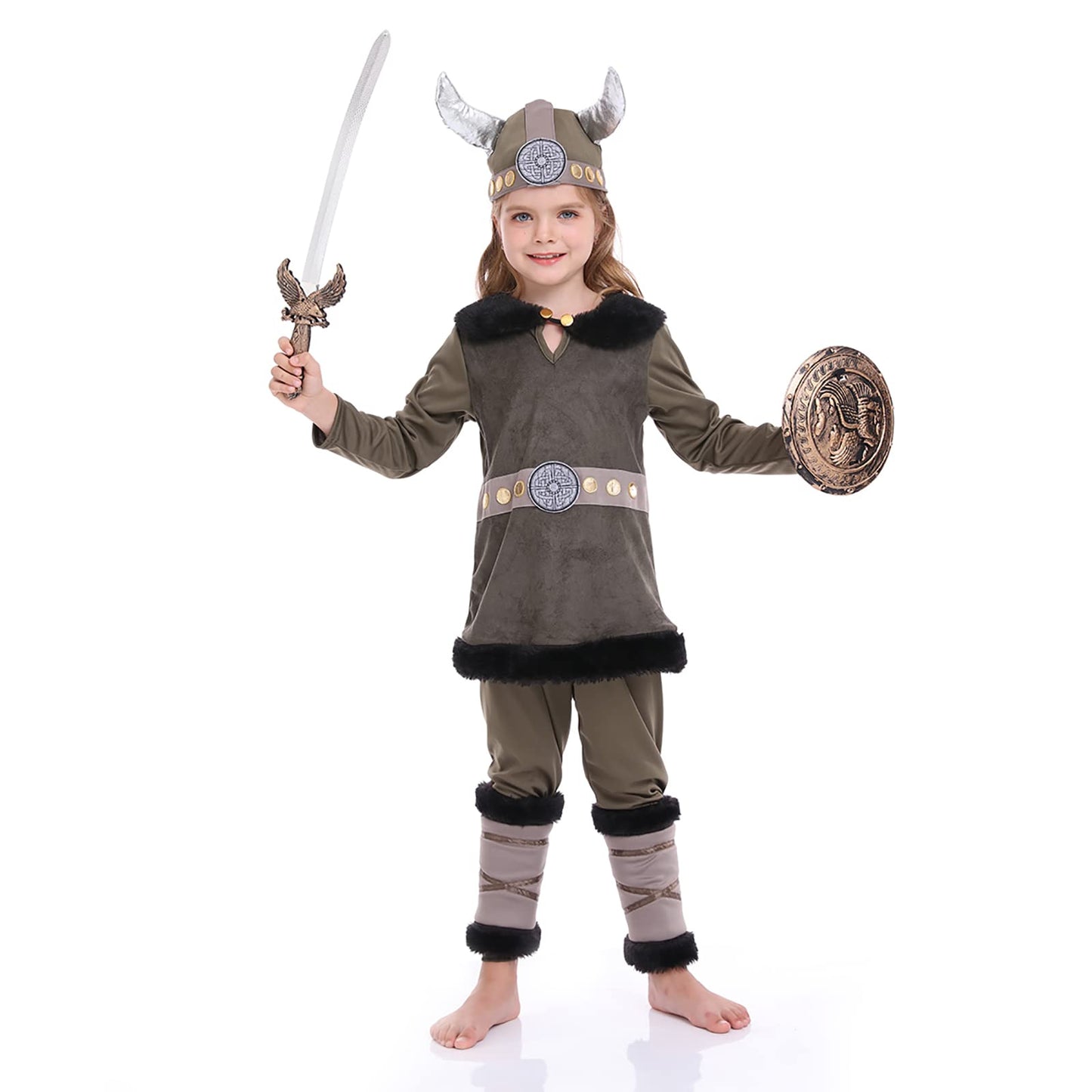 Funivals Boys Costume for Halloween Carnival,Boy Suit Role Play with Accessories Medium Viking Warrior