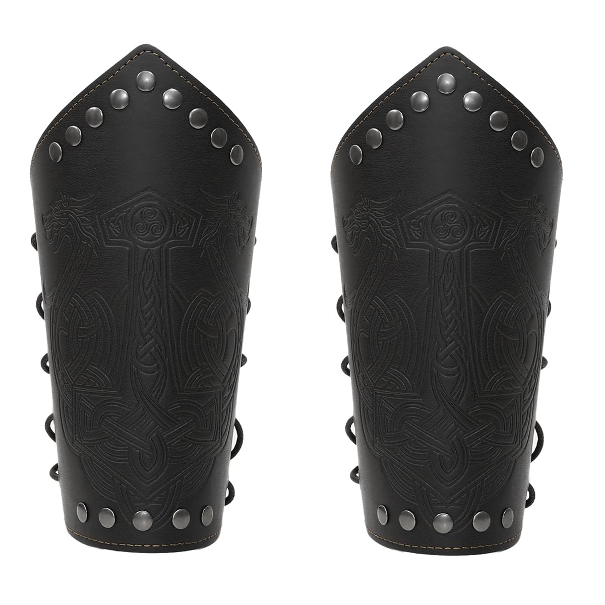 Leather Gauntlet Wristband Medieval Bracers Viking Wrist Guards Archery Guards Bracers Wide Arm Armor Cuff for Women Men 2PCS Knight Wrist Bracers