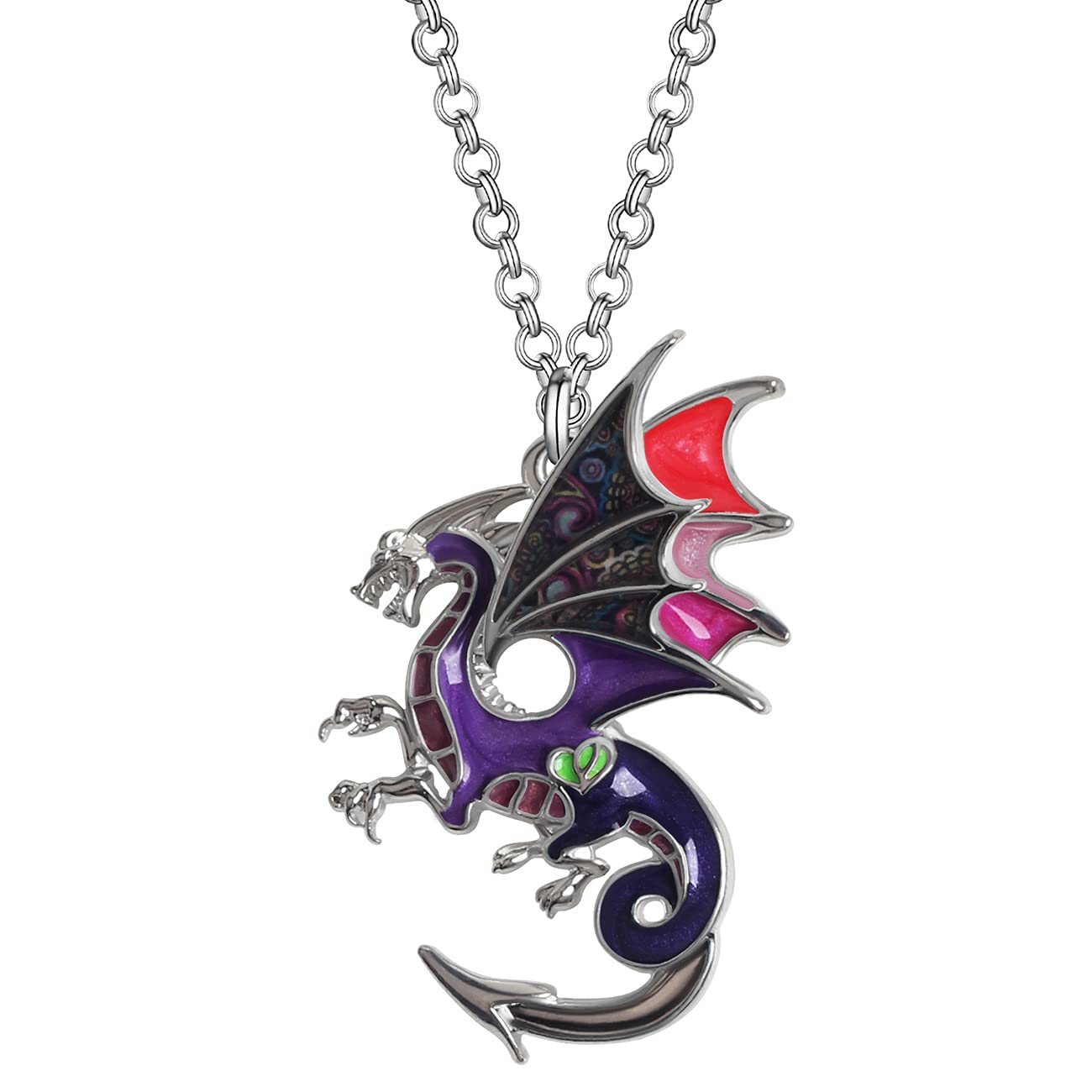 Enamel Alloy Dragon Pendant Necklace - Fantasy Dinosaur Charm Gift for Women - Blue