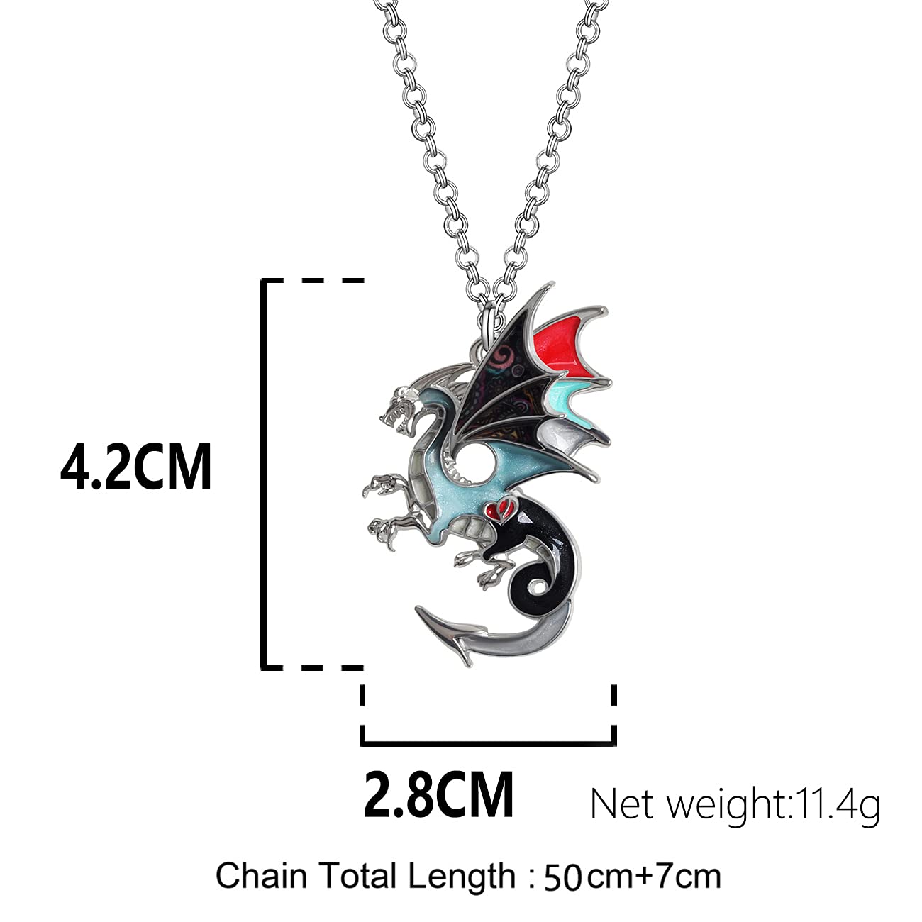 Enamel Alloy Dragon Pendant Necklace - Fantasy Dinosaur Charm Gift for Women - Blue