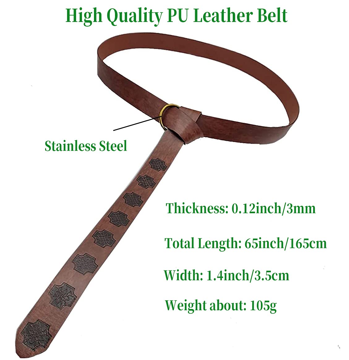 Dark Brown Celtic Knot Embossed PU Leather Medieval Viking Belt