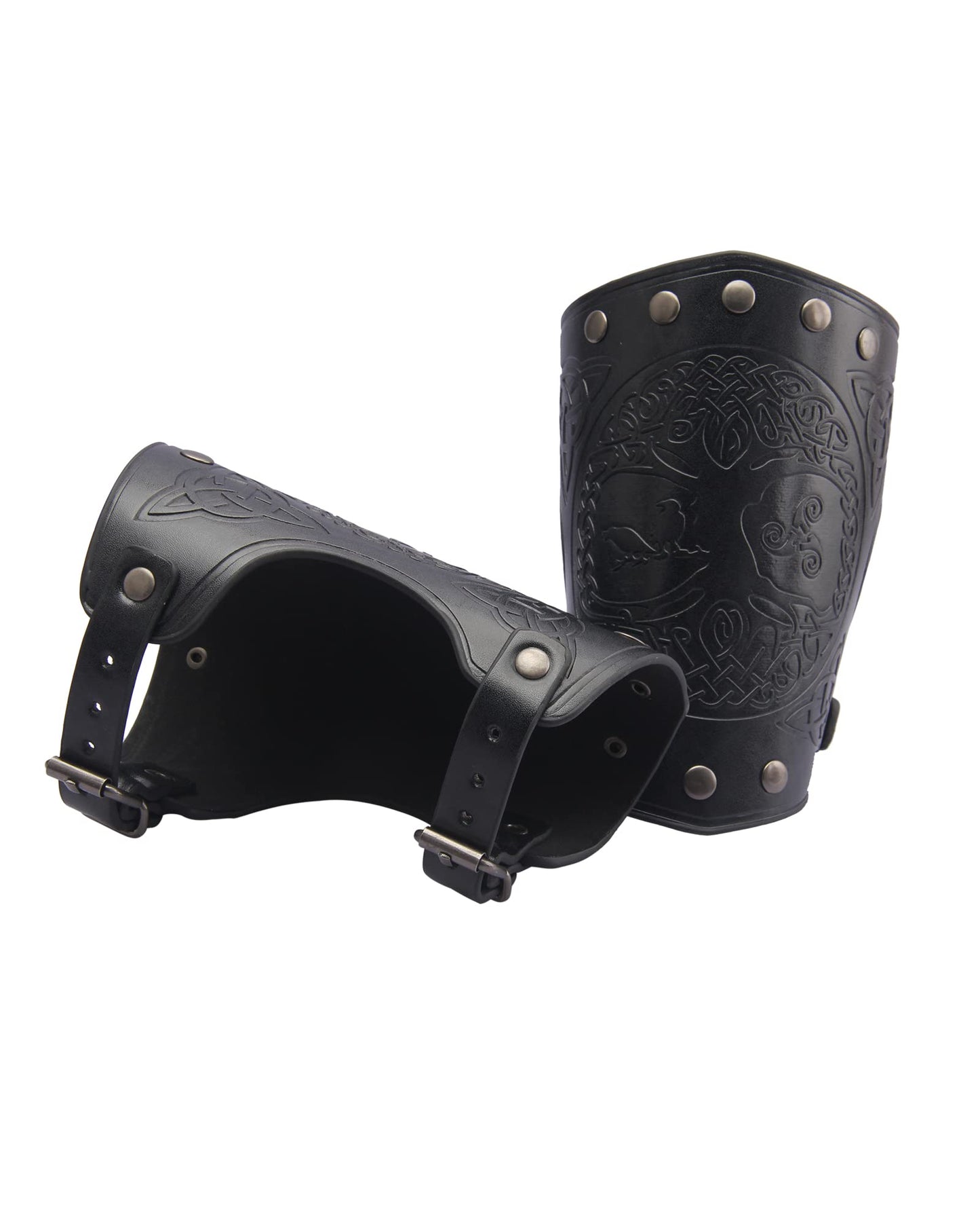 GelConnie Leather Gauntlet Wristband Viking Leather Arm Guard Medieval Armor Bracers Leather Armband Wrist Guards Cosplay Black Leather Bracers